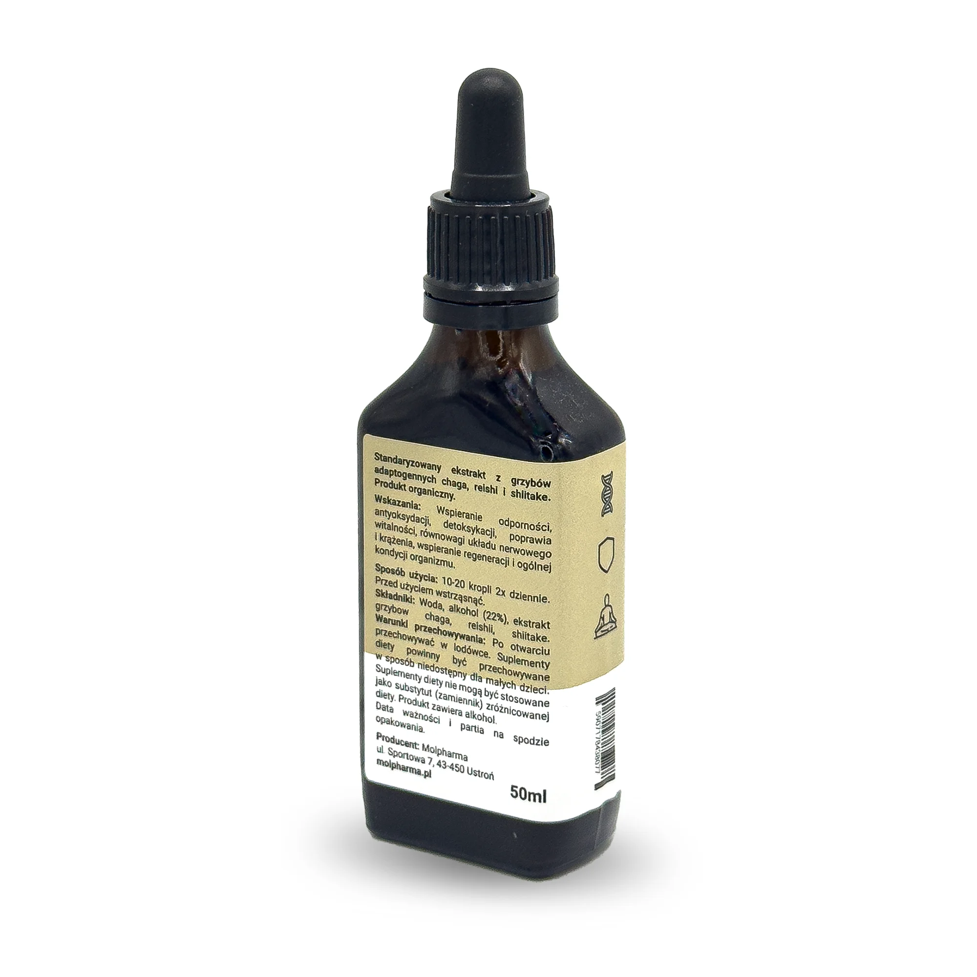 Ekstrakt płynny 3 grzybów adaptogennych Reishi, Chaga, Shiitake 50ml - obrazek 3